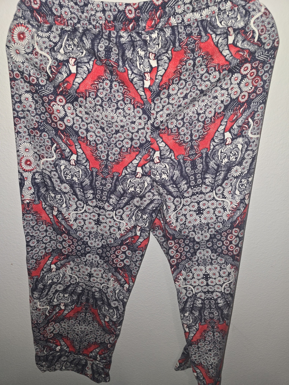 Anthropologie Floral & Tiger Print Joggers - Red, Black & White - Picture 4 of 4